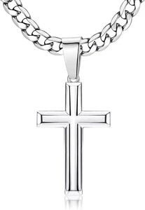 Collana Uomo Ciondolo Croce in Argento Sterling 925 Catena Figaro in Acciaio Ino - Foto 1 di 12