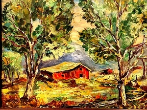 ALTES ORIGINAL ÖL AUF PAPPE KALIFORNISCHES GEMÄLDE LANDSCHAFT SIGNIERT GERAHMT - Bild 1 von 5