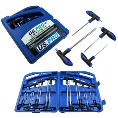 US PRO 16pc T HANDLE BALL END HEX & TORX KEY SET Allen & Star Screwdrivers
