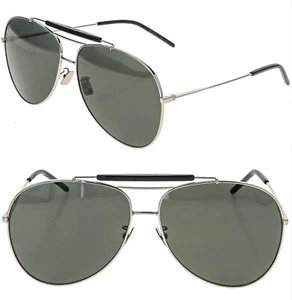 SAINT LAURENT CLASSIC OVERSIZED SL 11 001 Silver Black Aviator Sunglasses SL11 - Picture 1 of 11