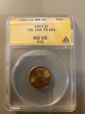 1997 DBL EAR Lincoln Cent ANACS MS65RED - Image 1 of 4