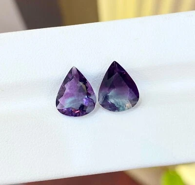 6.91 ct Best Grade Amethyst Purple / Natural BI Color Fluorite - Pear 2 pc Video - Image 1 of 2