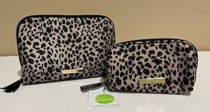 NEW TARTAN + TWINE  Brown & Black Cheetah Charm Print 2 Cosmetic Bags, Med/Small - Picture 1 of 19