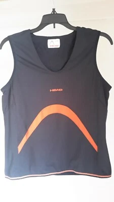 Camiseta sin mangas Head XL para mujer sujetador incorporado negro/naranja logotipo usado en excelente estado  Foto 1 de 4