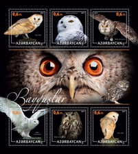 Azerbaijan Birds on Stamps 2017 MNH Owls Snowy Barn Owl Pharaoh Eagle-Owl 6v M/S