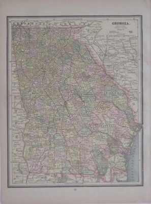 Original 1889 Map GEORGIA Decatur Valdosta Jekyll Island Atlanta Clyde Railroads - Image 1 of 4