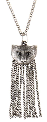 Gucci Garden Cat Feline Fringe Tassel Pendant Necklace Sterling Silver 925 w/Bag - Image 1 of 3