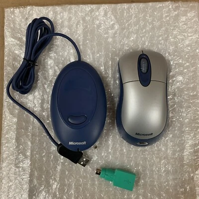 Microsoft Wireless Optical Mouse Blue USB PS/2 Windows Mac w/ Receiver Dongle - Image 1 of 3