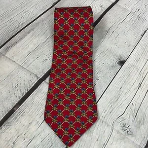 SALVATORE Ferragamo Red Necktie with a blue floral print. - Picture 1 of 8