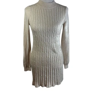 Abercrombie Kids Beige Cream Cable Knit Mock Turtleneck Sweater Dress Size 15/16 - Picture 1 of 7