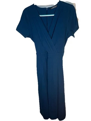 eShakti Maxi Dress XL 18 Cotton Wrap Front Tie Waist Short Sleeve Blue - Image 1 of 4