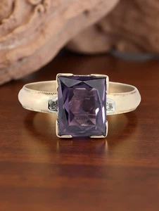 ANILLO PATRIMONIO ORO AMARILLO Y ROSA 14K DIAMANTES LABORATORIO ZAFIRO PÚRPURA TALLA 10.25 #8087 - Imagen 1 de 5