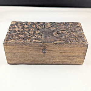 Joyero de madera decorativo hecho a mano tallado árbol de la vida aprox 8"x4"x2,75" - Imagen 1 de 10