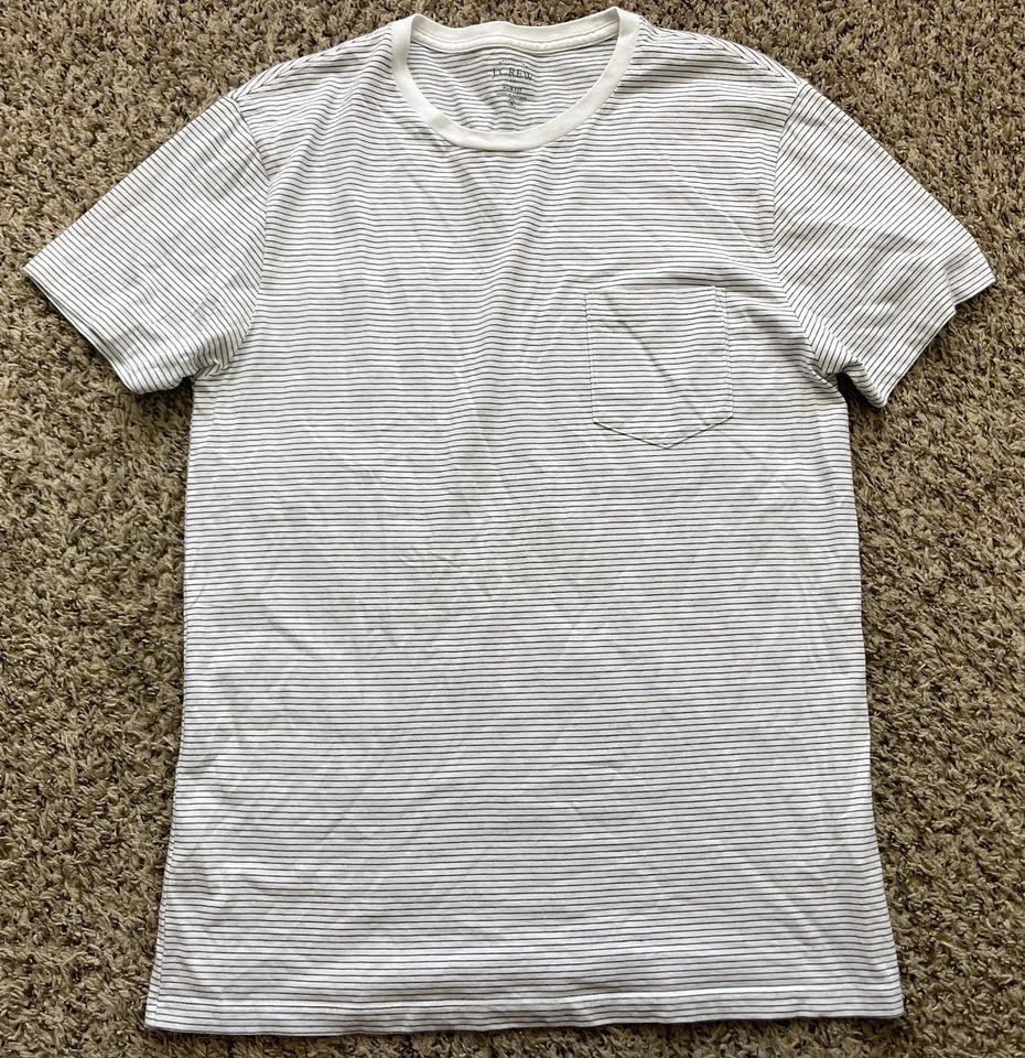 Camiseta J Crew Para Hombre Mediana Azul Rayas Calce Ajustado Bolsillo en el Pecho Manga Corta G0956 Foto 1 de 4