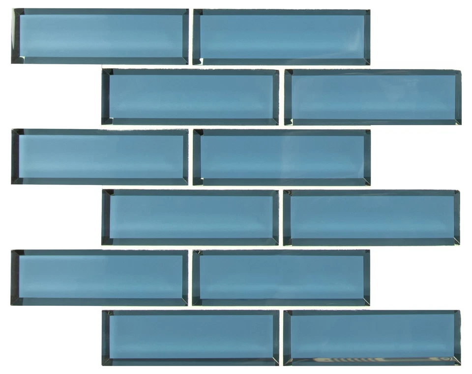 MSI SMOT-GLSST-BE8MM Bevel Subway 15" x 12" Glass Mesh-Mounted - Haiku Sapphire - Image 1 of 4