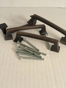 4-Pack Amerock Mulholland Rubbed Bronze 3.75" Center To Center Cabinet Pull - Picture 1 of 8