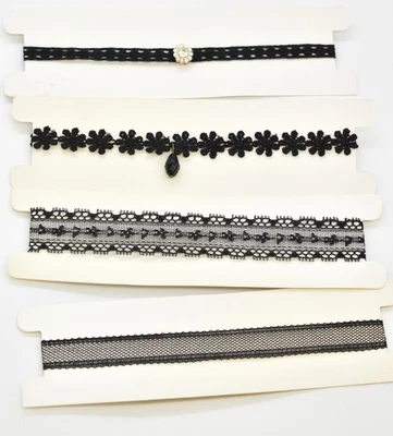 4 gargantillas colgantes ajustables con banda de encaje negro acento de cristal lágrima Foto 1 de 3