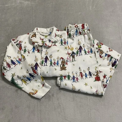 Juego de 6 pijamas de franela Pottery Barn Kids blanco Dr Seuss El Grinch Navidad Foto 1 de 4