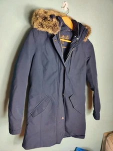 Mujer Talla 8 Barbour Azul Marino Parka Chaqueta Abrigo Piel Sintética Capucha - Imagen 1 de 15