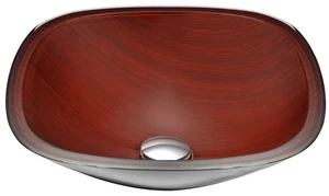 Anzzi LS-AZ8114 Vonu 16-1/8" Square Glass Vessel Bathroom Sink - Rich Timber - Picture 1 of 6