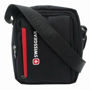 Swiss Gear SWISSGEAR Shoulder Bag Diagonal Logo Print Canvas Black FF Used 036c5 - Picture 1 of 8