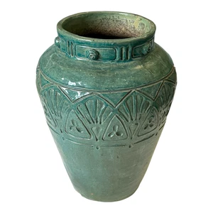 Antike europäische Kunstkeramik türkis blau glasierte Vase - Art Deco Design - Bild 1 von 13