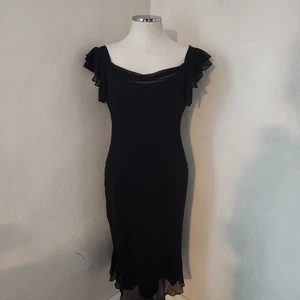 Maggy London schwarz Seide Rüschen transparente Ärmel Etui Midikleid Größe 4 - Bild 1 von 6