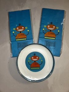 New Robot 10 Party Bags & 10 Reusable Dessert Plates Birthday Party Boys - Picture 1 of 1