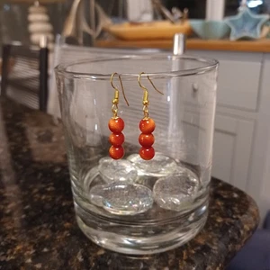 Ohrringe gebrannt orange gelb Tigerauge.  Vergoldete Beschläge.  - Bild 1 von 3