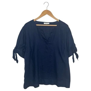 Charter Club Top Womens XXL Blue Linen Popover Tie Short Sleeve Beach Cottage - Picture 1 of 10