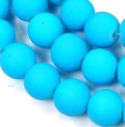 8mm Matte Frosted Neon Rubberized Glass Round Beads - Turquoise Blue 16"