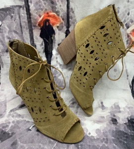 Botines IVANKA TRUMP Punta Abierta Mujer Talla 11 M Rabecca Marrón Oscuro Natural Gamuza - Imagen 1 de 16