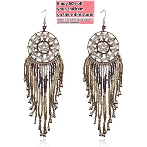 BOHO Seeds Beaded Earrings Fringe Tassel Bohemian Dangle Drop Handmade Jewelry - Picture 1 of 15