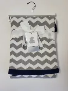 Manhattan Kids Knitted Sweater Baby Blanket Gray White Chevron Navy - Picture 1 of 8