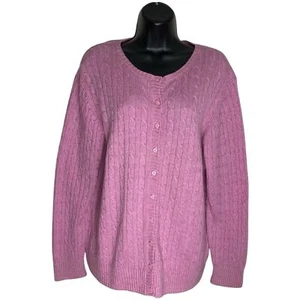 LL Bean Cable Knit Cardigan Womens XL Sweater Vintage Pink Wool Blend Preppy - Picture 1 of 12