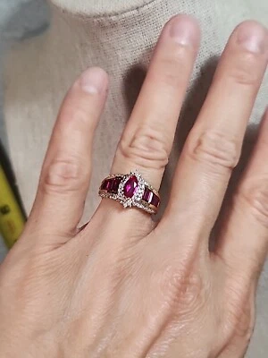 YELLOW & White GOLD LAB-CREATED RUBY DIAMOND ACCENT RING SIZE 6.25 /4g - Image 1 of 4