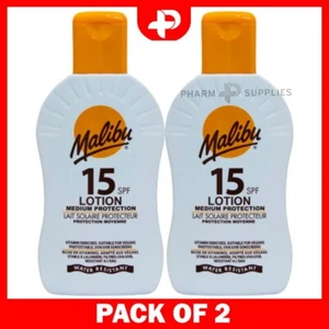 2 x Malibu Sun SPF 15 Lozione Media Protezione Crema Solare Resistente all'acqua 200ml - Foto 1 di 6