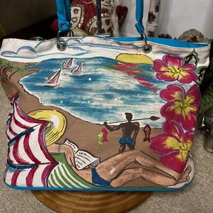 Hand Made Beach Tote Bag 100% Cotton Made In India Multicolor Shoulder Bag - Picture 1 of 14