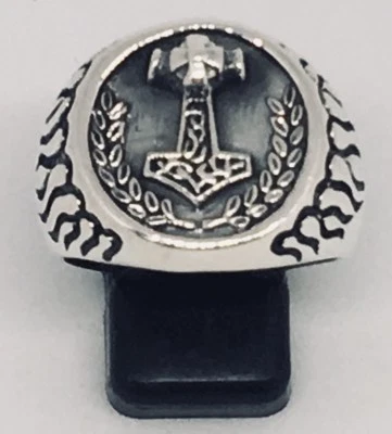Thors Hammer Signet Ring silver Viking Mjolnir Odin Norse Metal Biker - Image 1 of 3