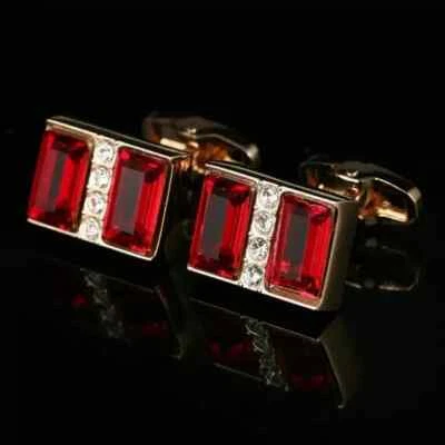 3CT Emerald Lab Created Red Ruby Diamond Men's Cufflink 14K Yellow Gold Plated - Image 1 of 4