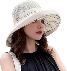 Summer Mesh Sun Hats for Women UV Protection Wide Brim Packable Beach Bucket Hat - Picture 1 of 12