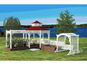 Sunny Gazebo by the Lake Scenic Landscape Counted Cross Stitch Pattern Pixel Art - Picture 1 of 4