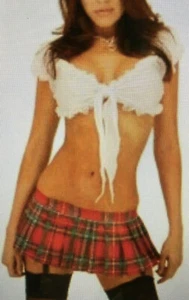 Vestido de fantasía para colegiala talla 10-12 blanco sujetador corte bajo top rojo tartán minifalda - Imagen 1 de 1