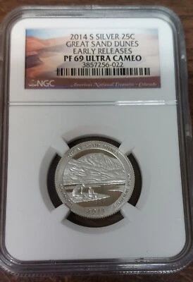 2014-S Silver Quarter Great Sand Dunes NGC PF69 Ultra Cameo ER - Image 1 of 2