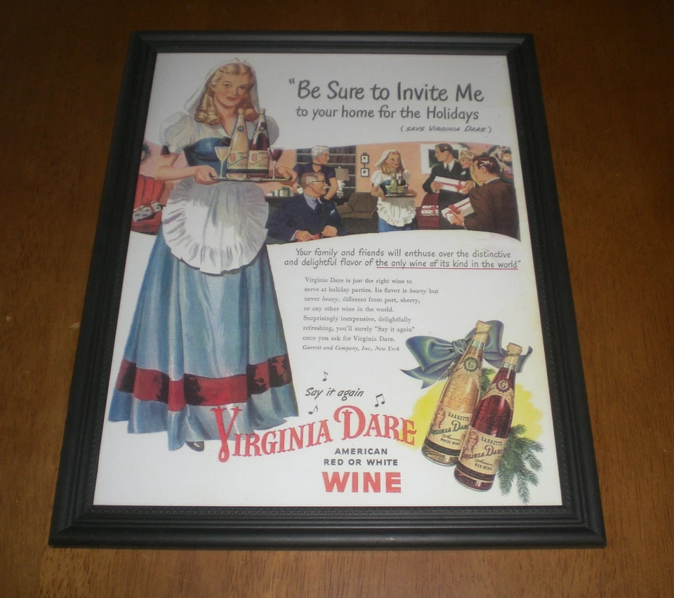 1946 VIRGINIA DARE WINE FRAMED COLOR AD PRINT - Image 1 of 1