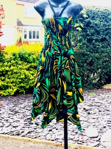 Handmade,  Jamaica FLAG COLOUR, Mermaid hem, halterneck/tube DRESS..Size..14-16 - Picture 1 of 3
