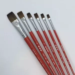 XDT#747 Square Flat Style Paint Brush Set 6Pc Pure Natural Hair #1#2#3#4#6#12 - Picture 1 of 12