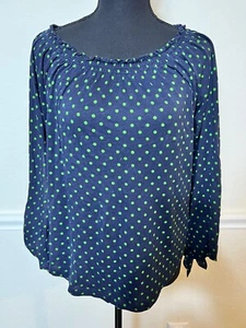 Lauren Ralph Lauren Shirt Womens Small Blue green polka Top Casual Ladies - Picture 1 of 7