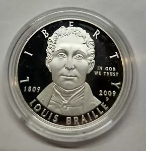 2009 Louis Braille Proof Commemorative Bicentennial Silver Dollar - Picture 1 of 4
