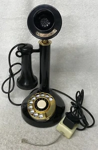 Vintage CANDLESTICK Black & Gold Colored ROTARY DIAL Desk Table Top Telephone - Picture 1 of 8